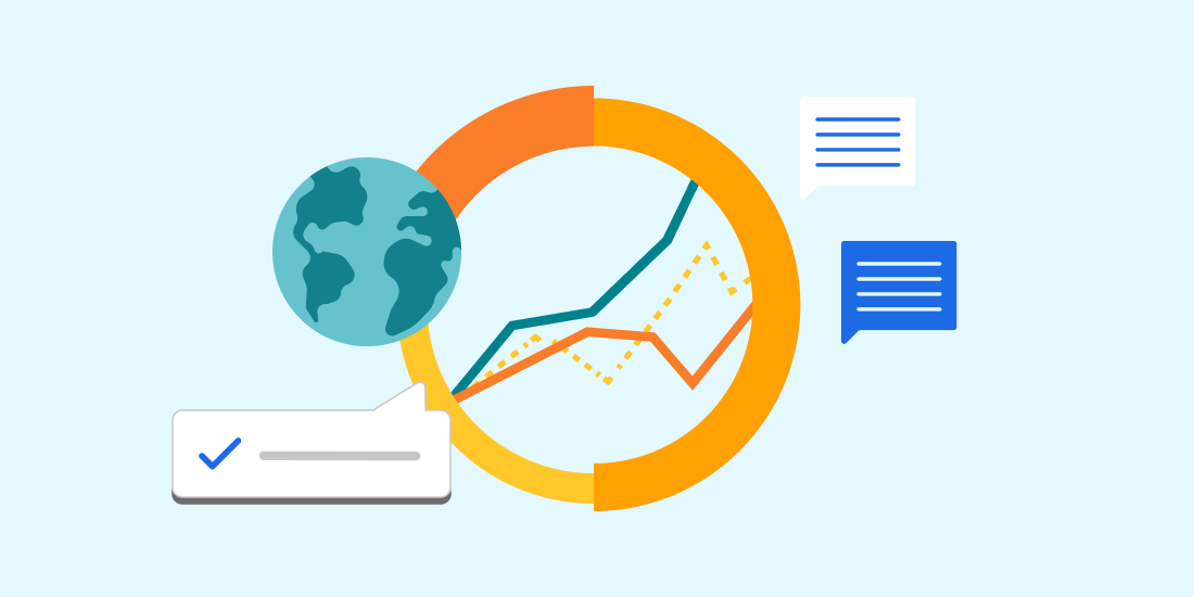 Illustration of line chart and earth